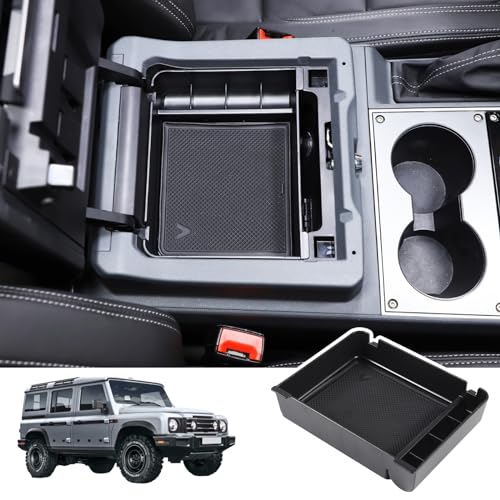 Bekantogy Car Armrest Storage Box Tray Compatible with INEOS Grenadier 2022 2023 2024 2025 2026 Center Console Armrest Organizer Storage Box Tray With Anti-Slip Mat ABS Accessories