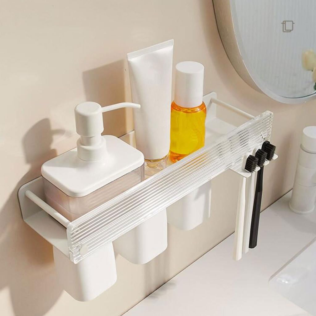 Conveniente Juego de Soporte para cepillos de Dientes Blanco montado en la Pared, Soporte Organizador de plástico, Estante de Almacenamiento de Vasos de Dientes de Gran Capacidad Práctico