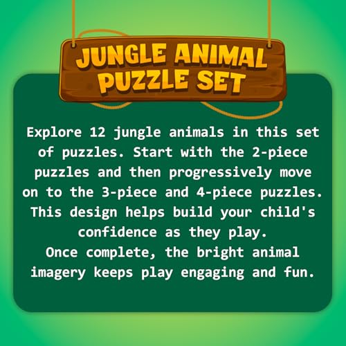 Image of Superplay Jungle Animal Puzzle Set for Kids - 12 Jigsaw Puzzles, 48 Pieces | 3 Levels Step-by-Step Learning, Preschool Educational Toy for Boys & Girls, Travel Friendly, Gifts for Ages 3, 4, 5, 6