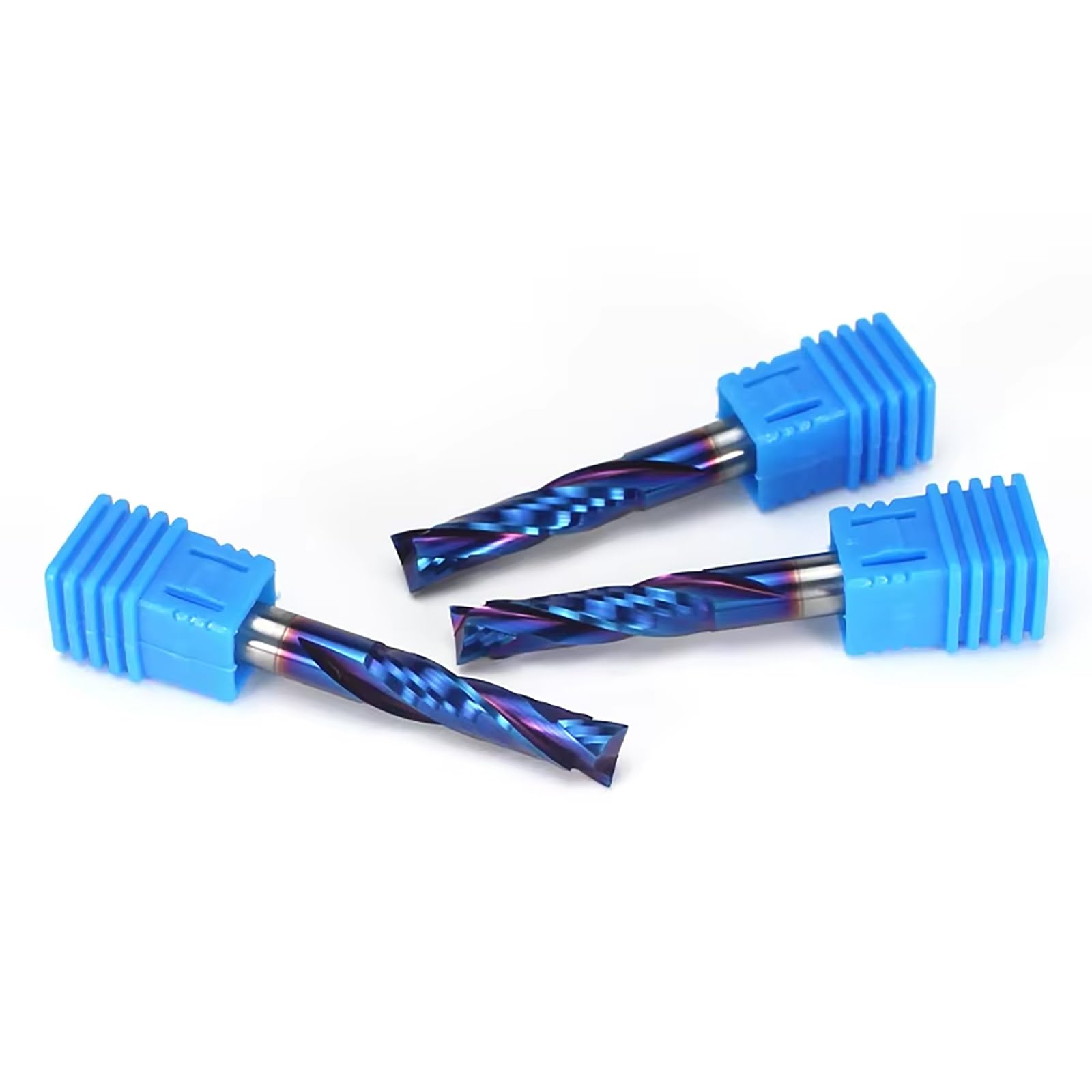 Lot de 4 fraises à défoncer à compression en carbure de tungstène à 2 cannelures, diamètre de coupe de 1,5 cm, longueur de coupe de 2,5 cm, tige de 6,35 mm, OVL de 6,3 cm, nano-revêtement