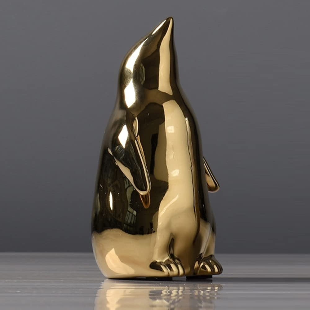Statua astratta moderna arte artigianale statuetta ornamento scultura per mensola bar Home Desk Decor, moderna statua animale dorato modello pinguino ornamenti animali in ceramica decorazione casa