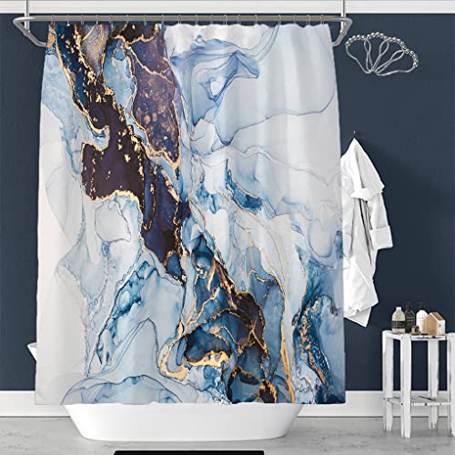 DeKeLaiFu Cloth Fabric Marble Shower Curtain Blue Gold Purple White with Steel Hooks
