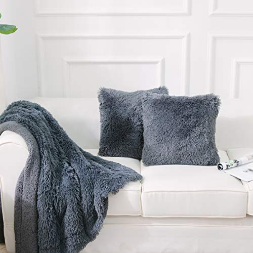 Image of Faux Fur Throw Pillow Covers for Couch Decorative Pillows 16x16 Inch
