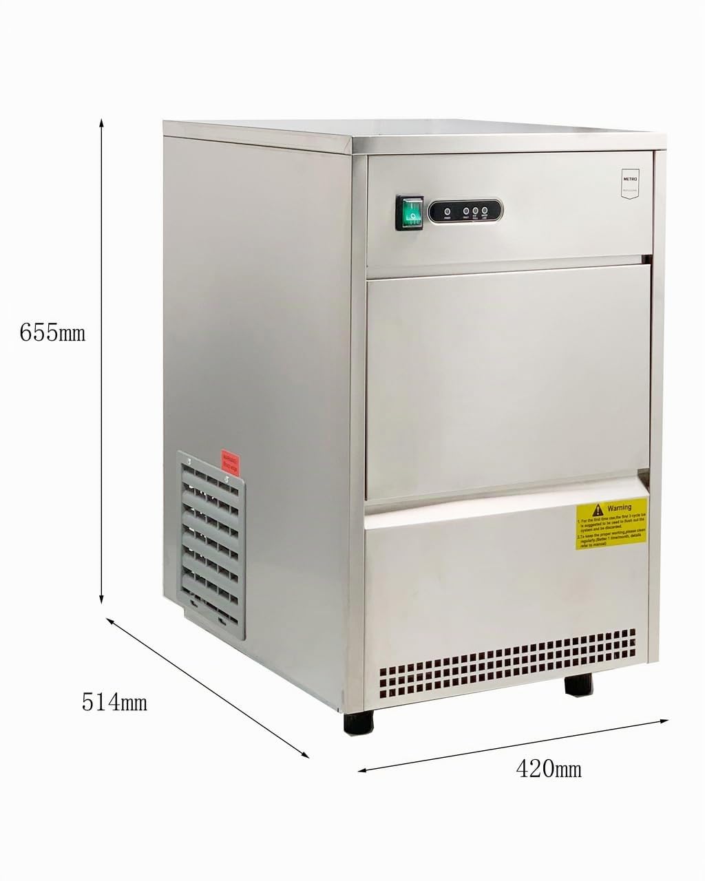 METRO Professional Machine à glaçons GIM1026B, Acier inoxydable, 42 x 51.4 x 65.5 cm, 170 W, 26 kg / 24 h, forme conique creuse, argentée