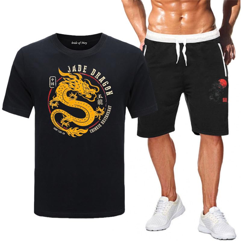 Chándal de Verano Dragon para Hombre Kung fu Estilo Chino Dragón Camiseta Impresa en 3D + Conjunto de Pantalones Cortos Chándal Conjunto de Dos Piezas