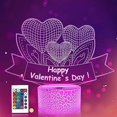 Attivolife Heart 3D Light for Girls, Hologram Optical Night Lamp 16 Colors Changing with Remote Control, LED Bedroom Decor Best Birthday Valentine's Day Gift for Lover Women Men Cover