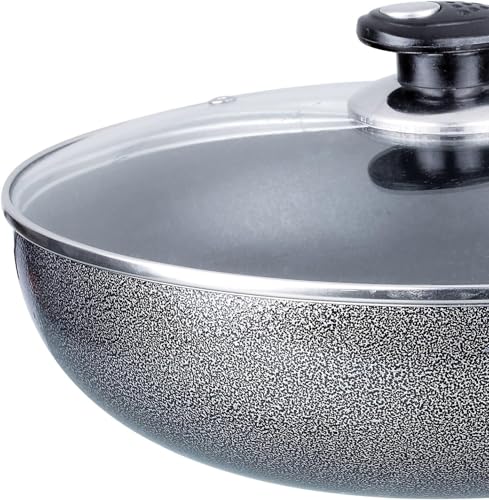 Wok de aluminio antiadherente con tapa, 10 pulg, gris miniatura 7