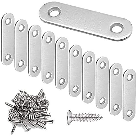 OBELON Flat Mending Brace 57mm - Stainless Steel 2mm, Straight Repair Bracket Joining Fastener for Table, Chair, Wooden Furniture, 10 Pcs Cover