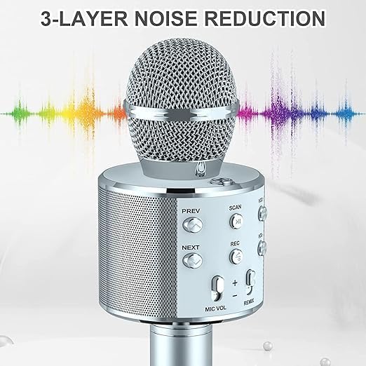 Image of VRJTEC Wireless Karaoke Microphone with Speaker Black | 2-in-1 Portable Bluetooth Mic, Audio Recording, Card Slot, Aux Port, USB Rechargeable for Singing Parties & Home Use