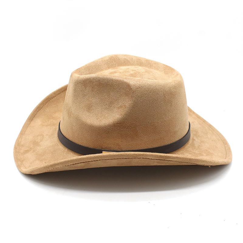 Image of LIDHAY Cowboy Hat for Women Men Felt Wide Brim Cowgirl Hat Western Suede Hats for Cowboys and Cowgirls with Belt Buckle