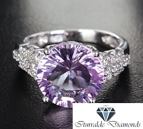 14k Large Round Cut Amethyst Antique Band Cluster Diamond Pave Engagement Ring