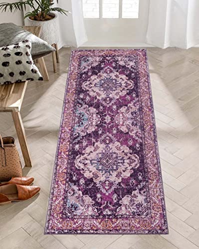 Hoxcik Bohemian Runner Rug,2'X6' Purple Medallion Washable Area Rug Non-Slip Hallway Rug For Bedroom Living Room Kitchen Laundry Bathroom #TOP4