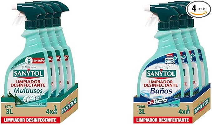 Pack 8 Sanytol - 4x 75cl desinfectante multiusos + 4x 75cl desinfectante antical baños