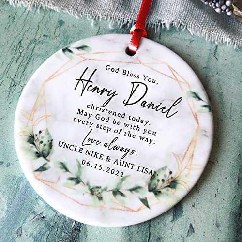 Touber Personalized Baptism Christmas Ornaments Godson Gifts from Godparents Personalised God Bless Baptism Baby Girl Boy Ornament Keepsake Christian Gift from Godmother