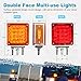 Partsam 2Pcs Square Dual Double Face Fender Stop Turn Signal Tail 52 LED Amber/Red, Truck Trailer Double Face Led Pedestal Lights Waterproof, Dual-face lights with Three Studs Waterproof
