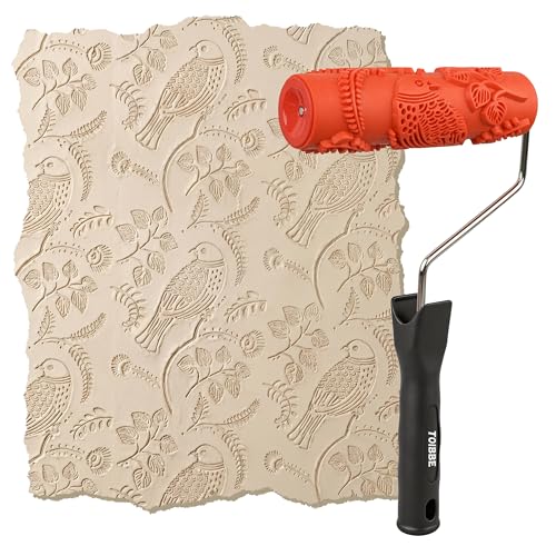 TOIBBE 7 Texture Paint Roller for Wall Rubber Pattern Paint Roller Decorative Drywall Embossed Paint Roller (Floral and Bird Pattern)