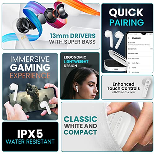 Image of FLiX (Beetel Nitro Buds T12 in-Ear True Wireless,13MM Drivers & Super Bass,BT v5.0,Low Latency,IPX5 Water Resistant,Ultra Light,Type C Charging,Voice Assistant (T12, White)
