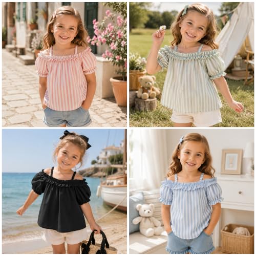 Image of Mud Kingdom Big Girls Cold Shoulder Top Striped Cotton T-Shirt Casual Summer Holiday