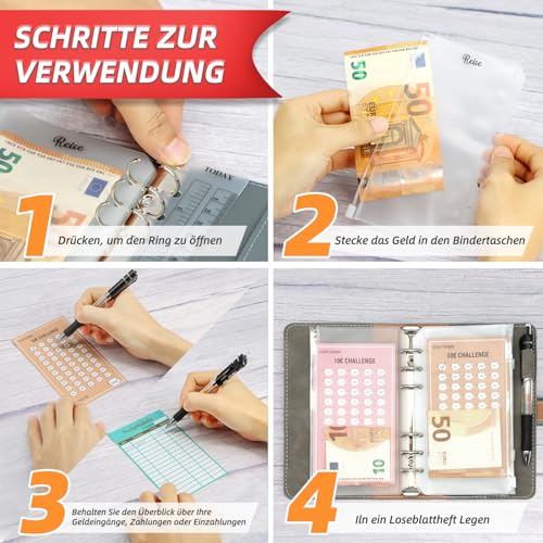 Budget Planner Deutsch Geld Sparen - Bugetplaner Startset mit 8 Sparchallenges - Finanzplaner Haushaltsbuch - Geld Organizer Sparbuch - Cash Stuffing - Budget Binder A6 - Sparen mit Umschlagmethode