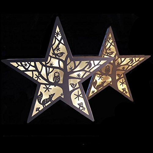 Winter Wooden Star Natural Colour Battery Powered