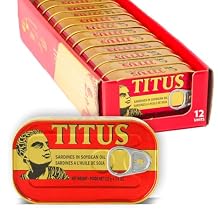 Titus Canned Sardines in Soybean Oil Pack of 12 | Premium Quality Sardines, Rich in Omega-3 & Protein | Long Shelf Life, Ready to Eat