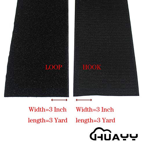 Image of HUAYY Sew on Hook and Loop Style,Non-Adhesive Nylon Strips Fabric,Black,3 Inches Width 3 Yards Length (3in x 3yd)