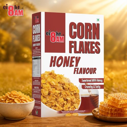 Image of 8AM Corn Flakes Honey 300 Gram (Pack Of 3), Golden Corns & Honey, No Cholesterol, Trans Fat, Artificial Additives, Iron & Calcium, Crunchy & Nutritious Whole Grain Breakfast Cereal