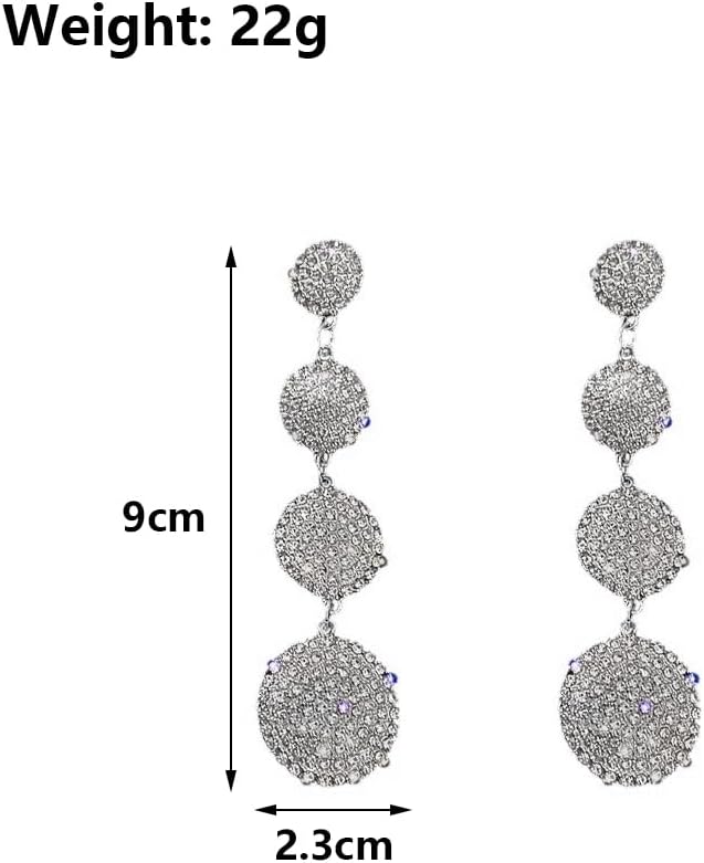 14K Gold Round Rhinestone Drop Dangle Earrings for Women,Shiny Long Zircon Dangling Earrings,Silver Crystal Tassel Chandelier Earrings Gift - Image 3