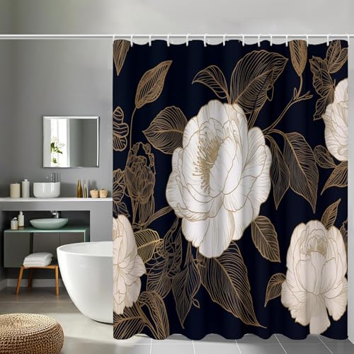 Rideau de douche 180x200 bleu fleurs en tissu polyester imperméable - 2