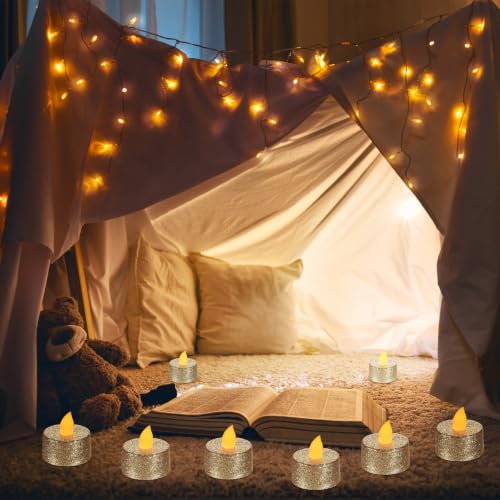 Image of Mudder 48 Pieces Gold Tea Lights LED Candles Tealights Battery Flameless