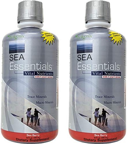 Wellgenix Sea Essentials Coral Calcium Liquid Vitamin for High Absorption - Nutritional Multivitamin Supplement - Sea Berry Flavor (32 oz) (2 Pack)