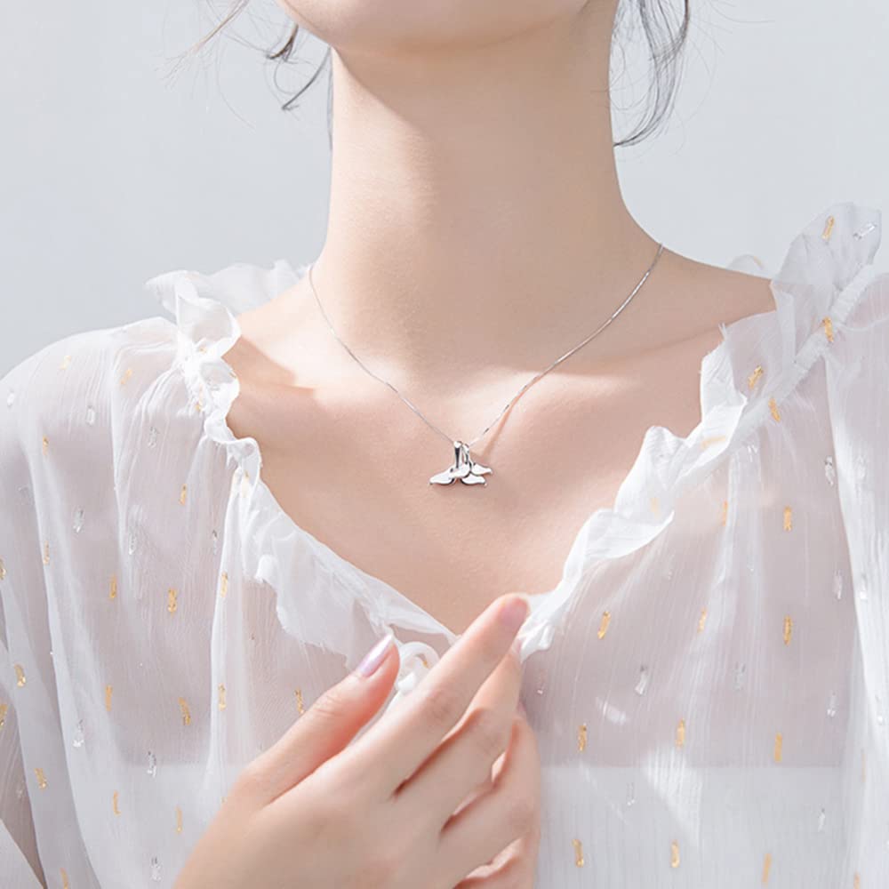 IMINI Collar de plata de ley con doble cola de sirena para mujeres, niñas y hombres, delicado colgante de cola de ballena pulida, cadena de 45,7 cm, plata de ley, Plata esterlina, Nuevo