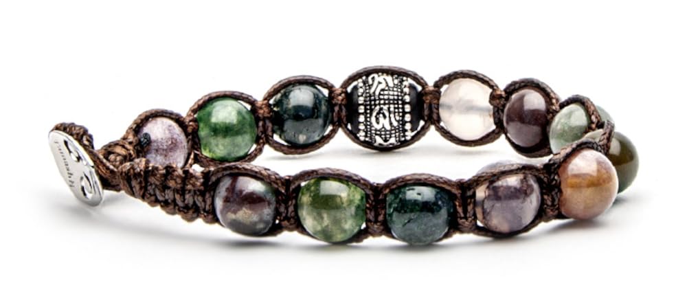 Bracciale Originale Tibetano con Ruota della Preghiera | Argento e Pietre Naturali | Unisex Taglia Unica | Fatto a Mano e Benedetto dai Monaci Tibetani