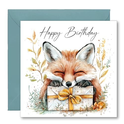 Dainty Watercolour Fox Personalised Birthday Greetings Card