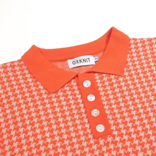 OXKNIT Polo para Hombre de Punto Manga Corta Retro Clásico Patrón Naranja y Beige Camisa de Golf con Botón Cuadrante miniatura 4