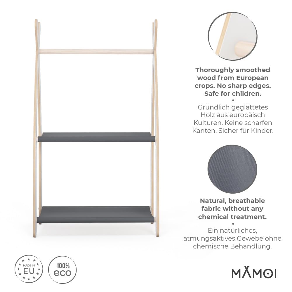 MAMOI® Armadio per Bambini in Legno 95x106x32cm / 53x95x32cm | Appendiabiti bambini da terra | Porta abiti | Guarderoba bambini per la cameretta | Armadio | 100% ECO | Prodotto nell'UE