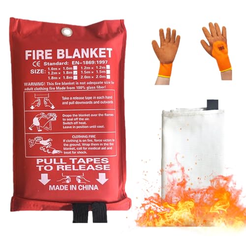 Image of Fiberglass Fire Blanket with Flame-Retardant Cotton Tapes,Emergency Fire Blankets for Home,Kitchen,Car,Hotel,47x71Inches, with Gloves,Safety Equipment Kitchen fire Extinguisher