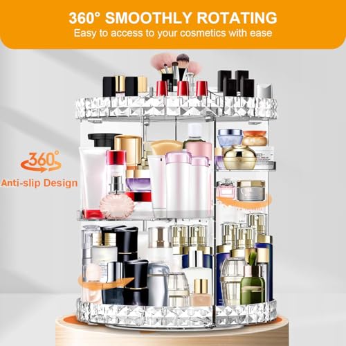 Image of SHOPPOFOBIX Makeup Organizer Adjustable 360 Rotation With 7 Adjustable Layers Large Capacity Makeup Display Case - ACRYLIC (Diamond Round)