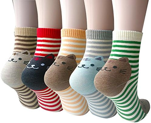 5 Pairs Womens Animal Cat Dog Socks Funny Cute Cotton Socks for Ladies Girls Warm Novelty Socks for Winter Christmas One Size Green
