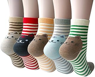 5 Pairs Womens Animal Cat Dog Socks Funny Cute Cotton Socks for Ladies Girls Warm Novelty Socks for Winter Christmas One Size Green