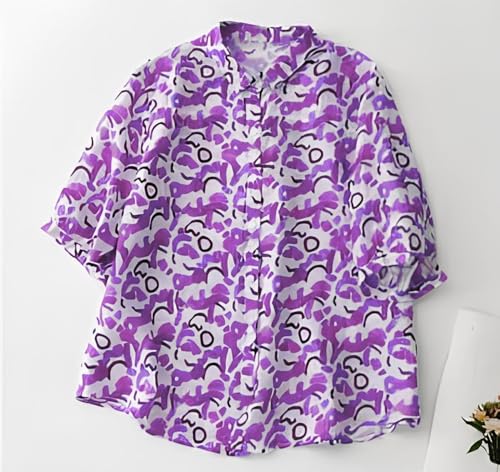 Image of Gufrina Women's Abstract Printed Button Down Shirt with Mandarin Collar and Above Elbow Sleeve Relaxed Fit Top