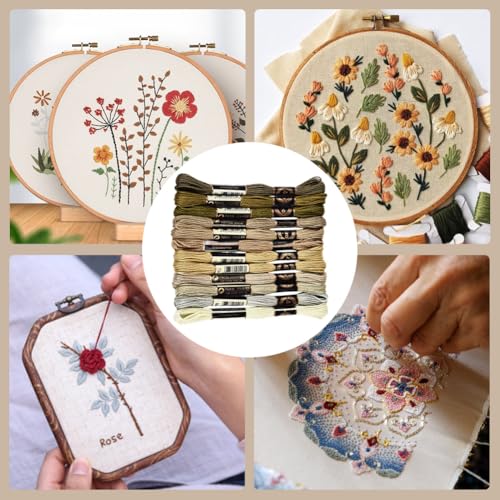 Image of 12 Skeins 105 Yards 6 Ply Brown Embroidery Thread Assorted Gradient Bulk Friendship Bracelet String Variegated Cross Stitch Yarn Polyester Floss Set for Crochet Hand Sewing Knitting Crafts