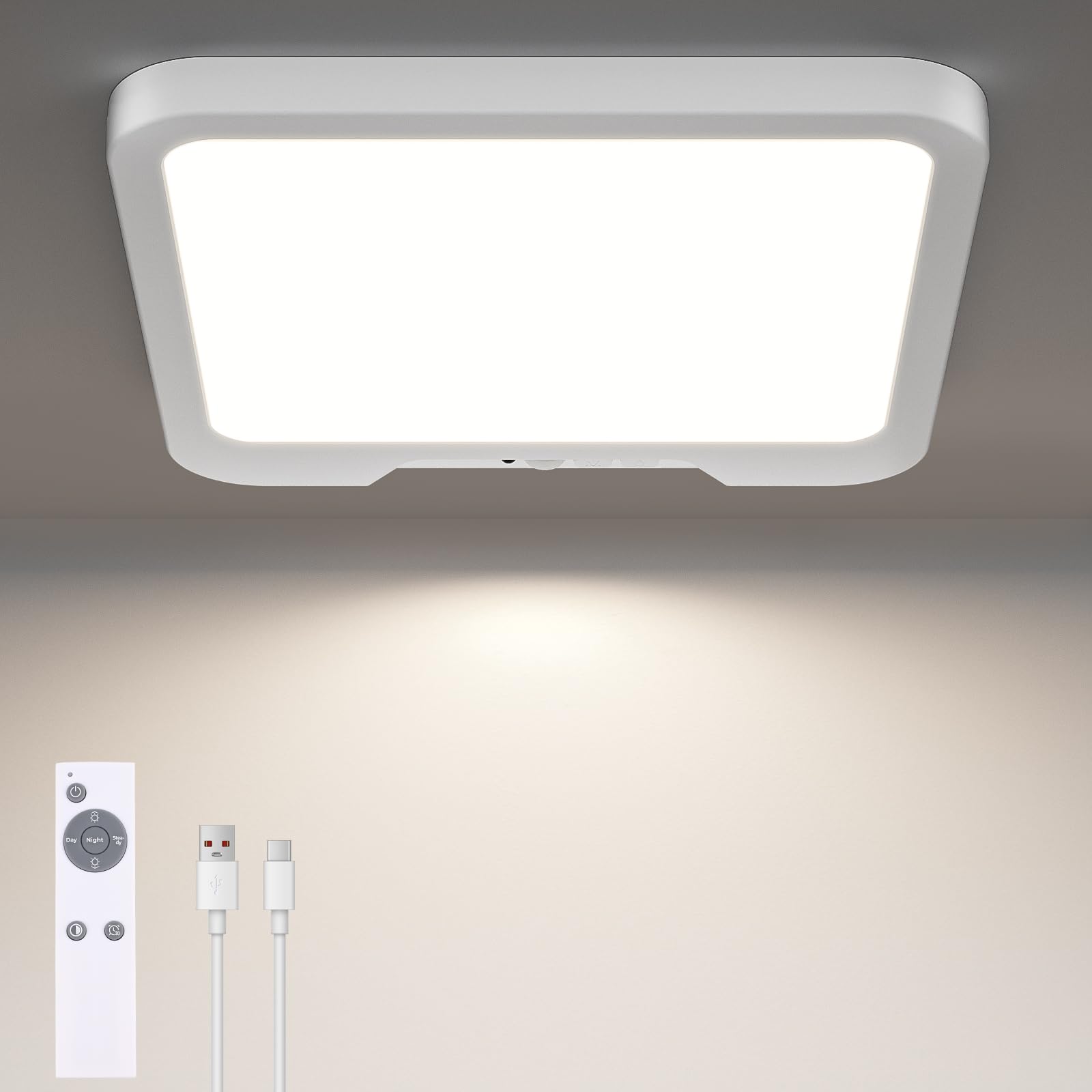 Birnetek LED Ceiling Light Motion Sensor, 500LM Rechargeable Motion Sensor Ceiling Light with Remote, 8000mAh Battery Operated Wireless Ceiling Lamp, Ideal for Stairwells, Hallways, Garages โ image 1