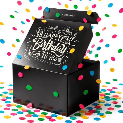 FETTIPOP Gift Box Surprise Exploding Confetti Kit (Black Premium) Happy Birthday, Prank Pop Up...