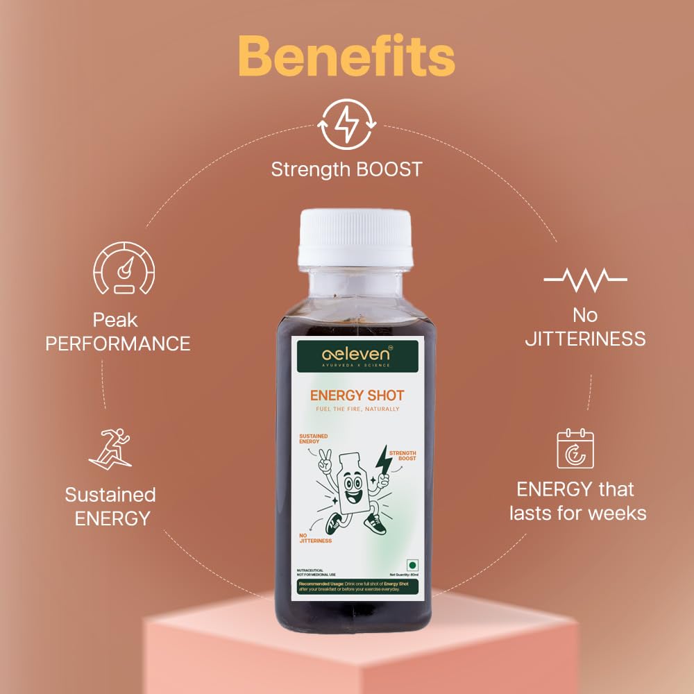 OneEleven Energy Shot (11X 80ml) for Daily Vitality, Stamina & Focus. 13+ Ayurveda X Science ingredients to boost strength & reduce fatigue. Sugar-free shots for active lifestyle. 22 Bottles Pack 2 — Amazon image 3