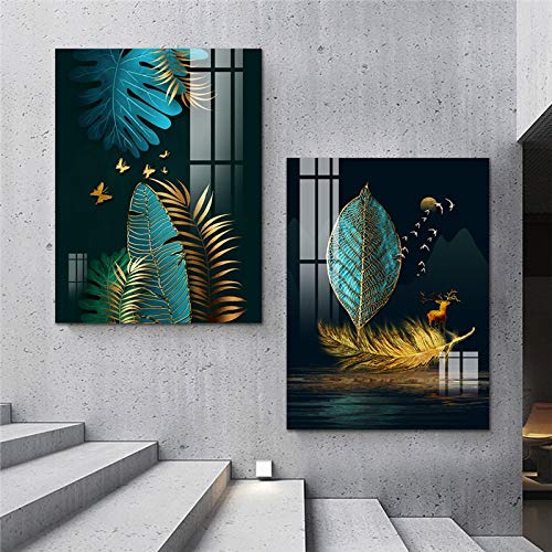 Peinture murale papillon bleu or affiche minimaliste moderne sur toile de qualité premium