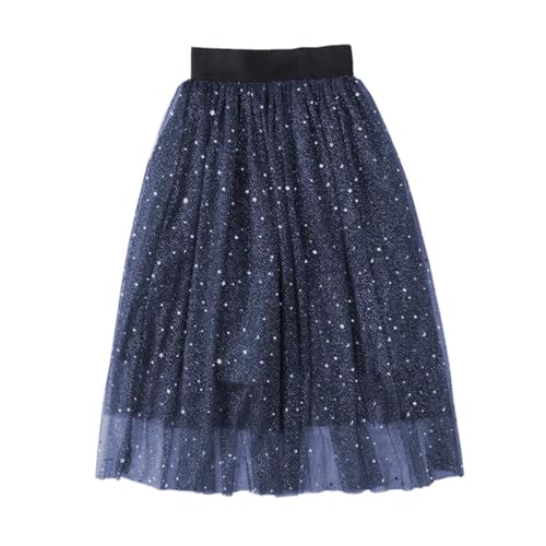 Citridarll Girls High Waist Tulle Skirts A-line Mesh Midi Tutu Skirts for Toddler Girl Sequin Clothes 140, 8-9 Years,Navy