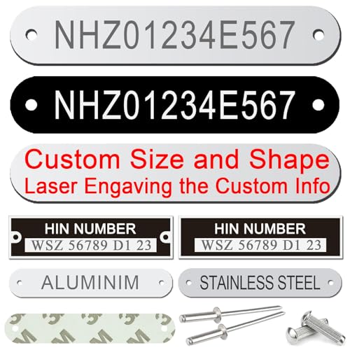 Custom HIN Number Plate Engraved Aluminum ID Plate Serial Number Metal Identification Tag Industrial Nameplate Equipment Label for Boats Machinery Tools Personalized Number Plate Asset Tag