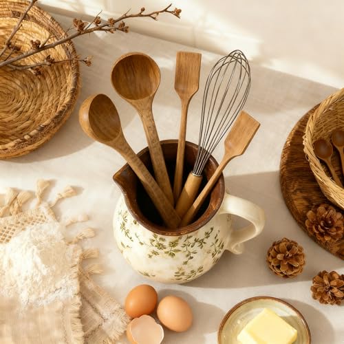 Rustic Ceramic Utensil Holder, 6.1"Farmhouse Cooking Utensil Holder - Image 3