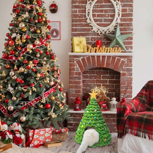 Haustier Weihnachtsbaum Katzenbetten Haus Selbstgemachtes Materialset - Weihnachtsbaumkatze Höhlenbett, Katzen Hausmaterial - Tragbares Grüne Haustierzelt, Weihnachtsdekoration Haustiere Haus